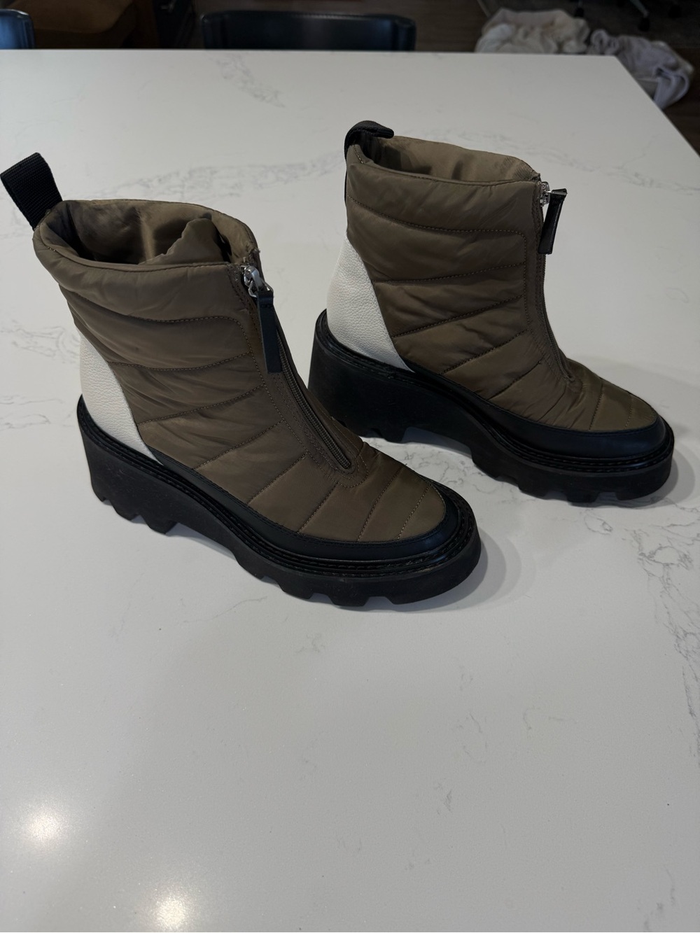 Dolce Vita Helki Olive Green Quilted Platform Zip Front Ankle Boots